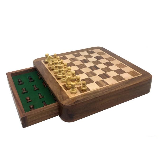 Échiquier en bois 30cm - Tiroir de rangement