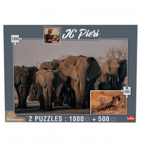 Puzzles x2 - 1000 pièces Éléphants + 500 pièces Guépards